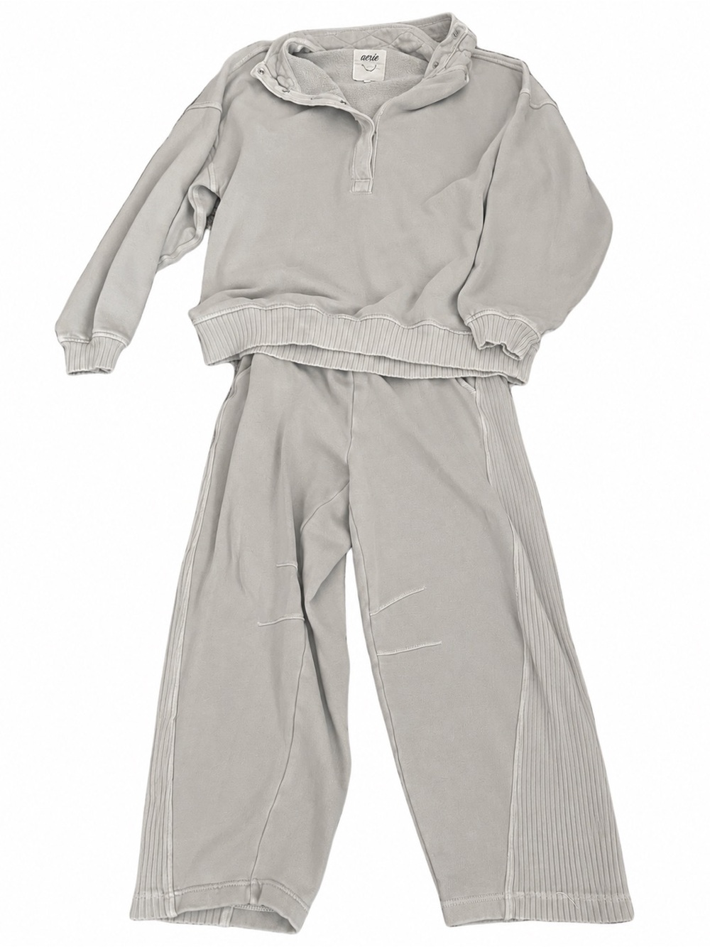 aerie Relaxed Wide Leg Lounge Set in Tan
